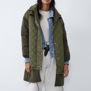 Zara Contrasting Oversized Long Puffer Jacket
